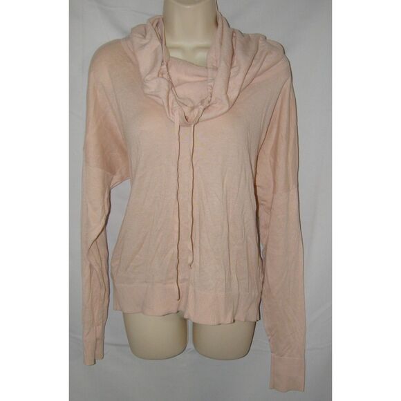 Pink Sz Medium Stretchy Funnel Neck Lightweight Cashmere Blend Sweater Pockets - Picture 1 of 4